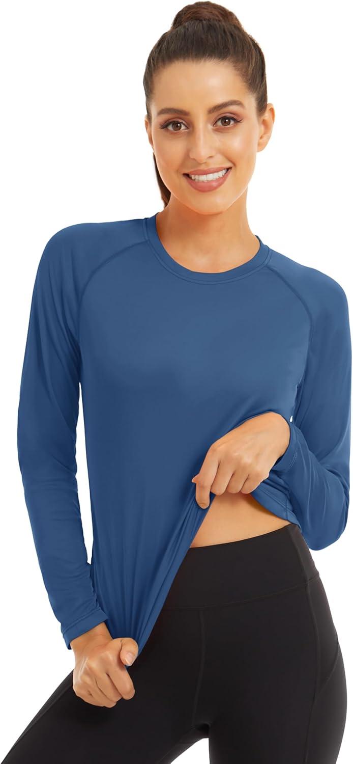 imageMAGCOMSEN Womens 2 Pack Long Sleeve Shirts UPF 50 Sun Protection Quick Dry Swim Shirt for Rash Guard Fishing Workout2 Packnavy bgrey