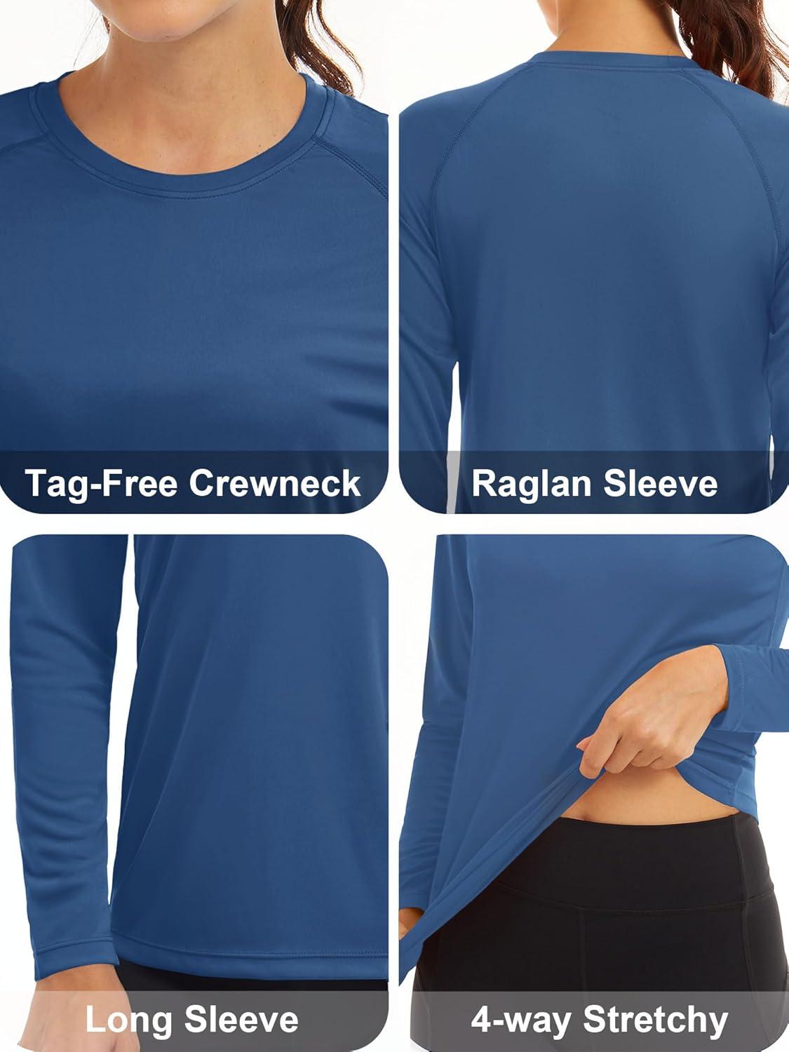 imageMAGCOMSEN Womens 2 Pack Long Sleeve Shirts UPF 50 Sun Protection Quick Dry Swim Shirt for Rash Guard Fishing Workout2 Packnavy bgrey