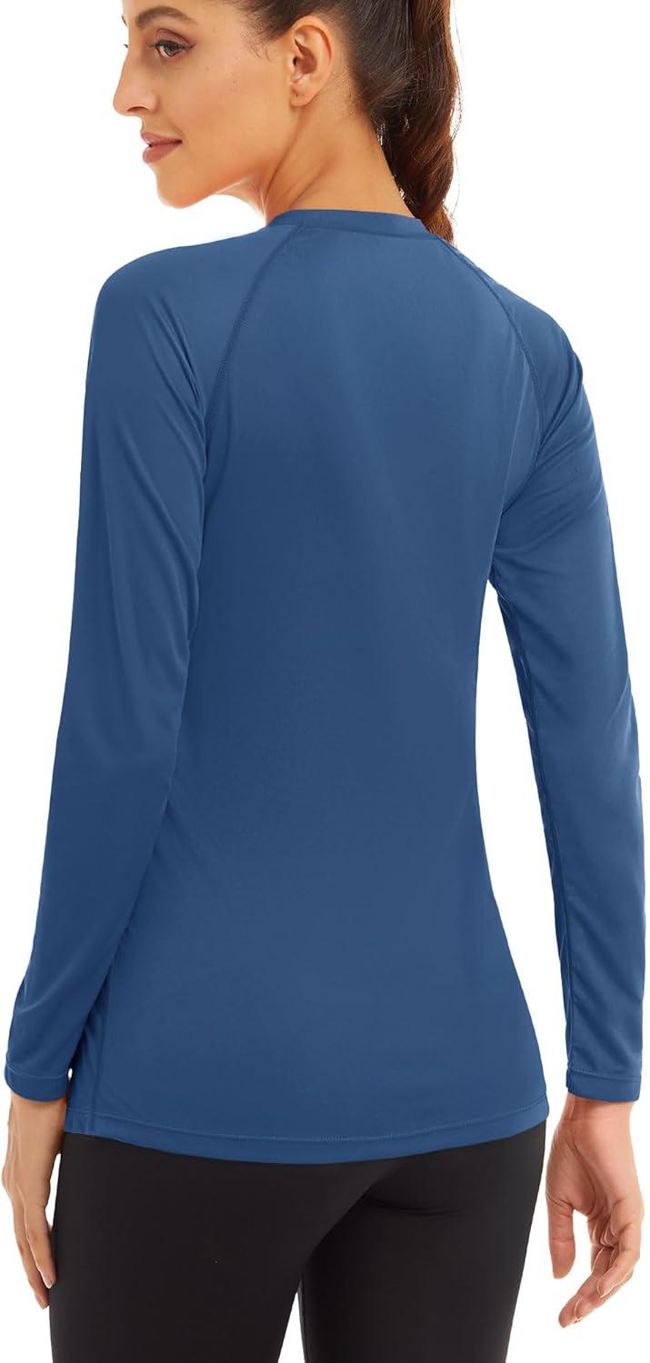 imageMAGCOMSEN Womens 2 Pack Long Sleeve Shirts UPF 50 Sun Protection Quick Dry Swim Shirt for Rash Guard Fishing Workout2 Packnavy bgrey
