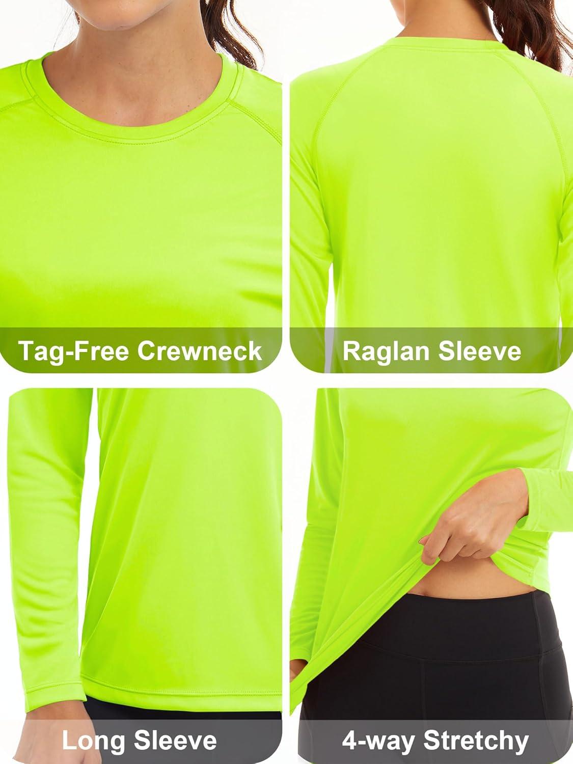 imageMAGCOMSEN Womens 2 Pack Long Sleeve Shirts UPF 50 Sun Protection Quick Dry Swim Shirt for Rash Guard Fishing Workout2 Packwhite fluorescent Green
