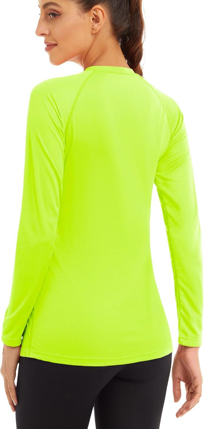 imageMAGCOMSEN Womens 2 Pack Long Sleeve Shirts UPF 50 Sun Protection Quick Dry Swim Shirt for Rash Guard Fishing Workout2 Packwhite fluorescent Green