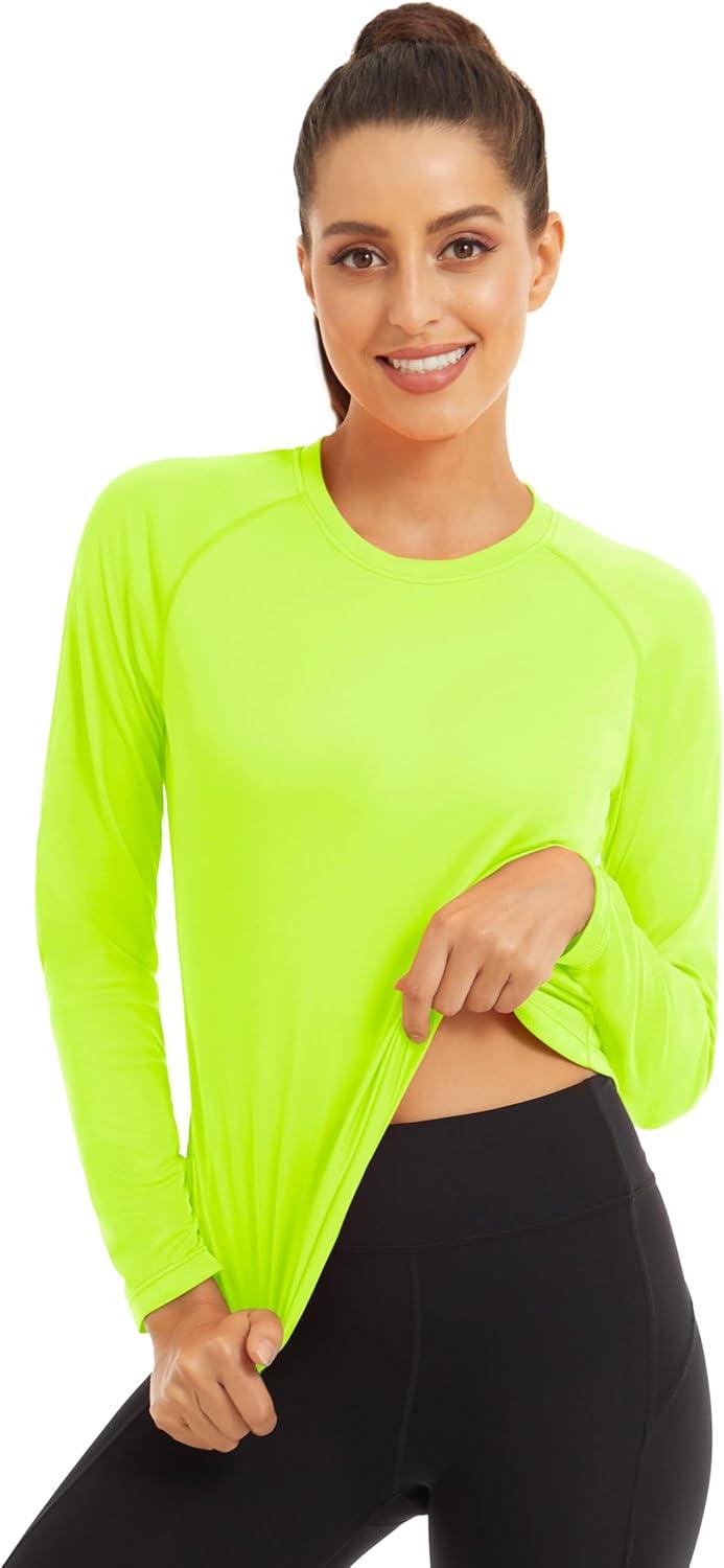 imageMAGCOMSEN Womens 2 Pack Long Sleeve Shirts UPF 50 Sun Protection Quick Dry Swim Shirt for Rash Guard Fishing Workout2 Packwhite fluorescent Green