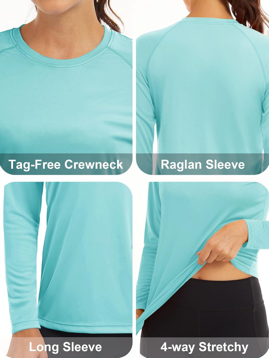 imageMAGCOMSEN Womens 2 Pack Long Sleeve Shirts UPF 50 Sun Protection Quick Dry Swim Shirt for Rash Guard Fishing Workout2 Packwhite light Blue