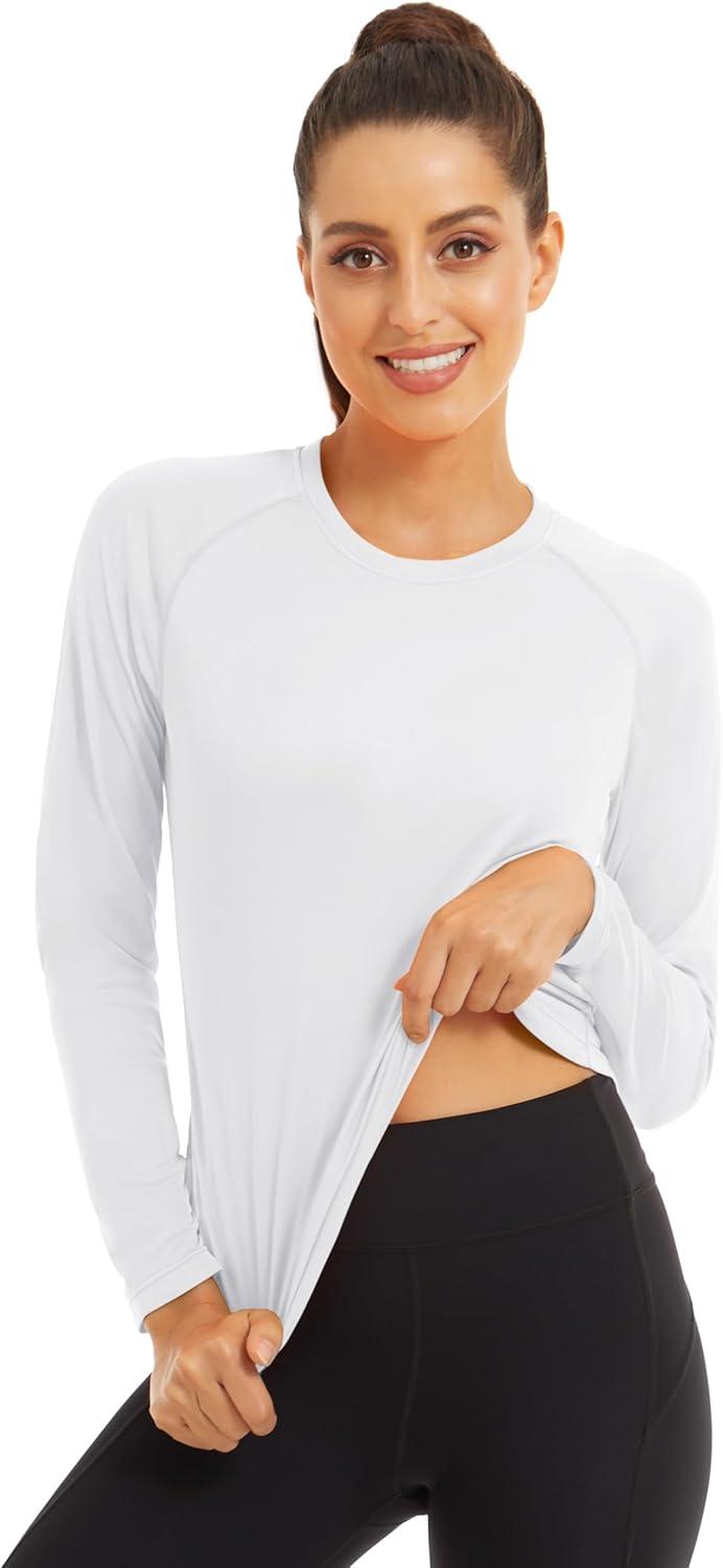 imageMAGCOMSEN Womens 2 Pack Long Sleeve Shirts UPF 50 Sun Protection Quick Dry Swim Shirt for Rash Guard Fishing Workout2 Packwhite white