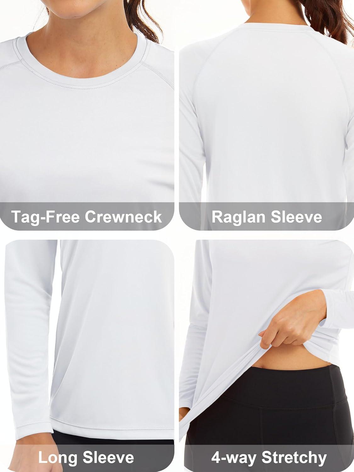 imageMAGCOMSEN Womens 2 Pack Long Sleeve Shirts UPF 50 Sun Protection Quick Dry Swim Shirt for Rash Guard Fishing Workout2 Packwhite white