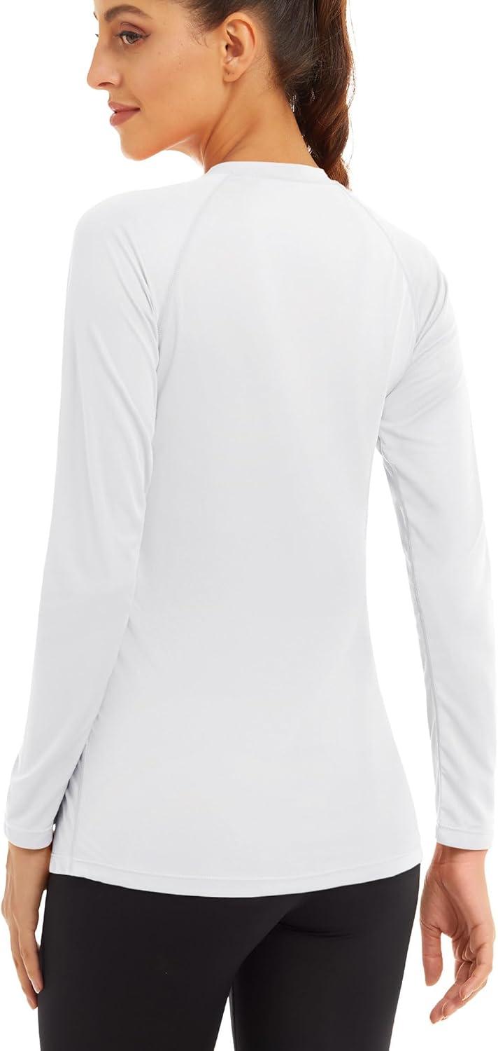 imageMAGCOMSEN Womens 2 Pack Long Sleeve Shirts UPF 50 Sun Protection Quick Dry Swim Shirt for Rash Guard Fishing Workout2 Packwhite white