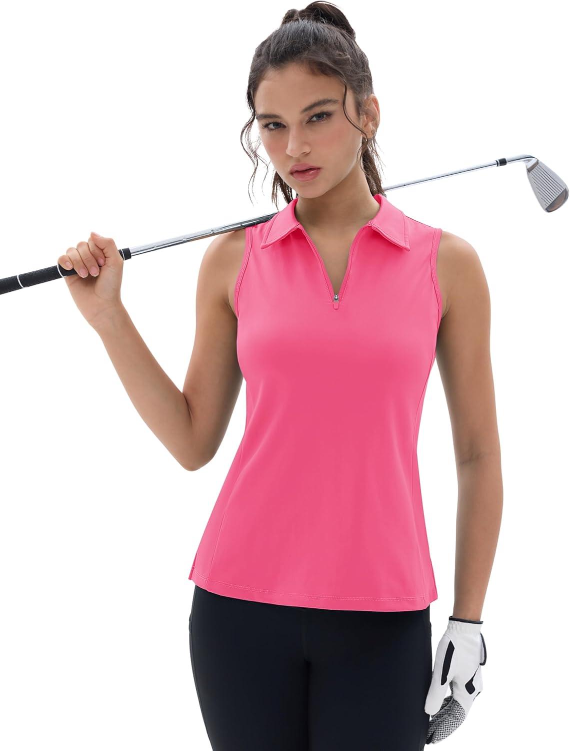 imageMAGCOMSEN Womens Golf Shirt Sleeveless Racerback Polo Shirts Zip Up UPF 50 Quick Dry Tennis Workout Athletic Tank TopsRosered