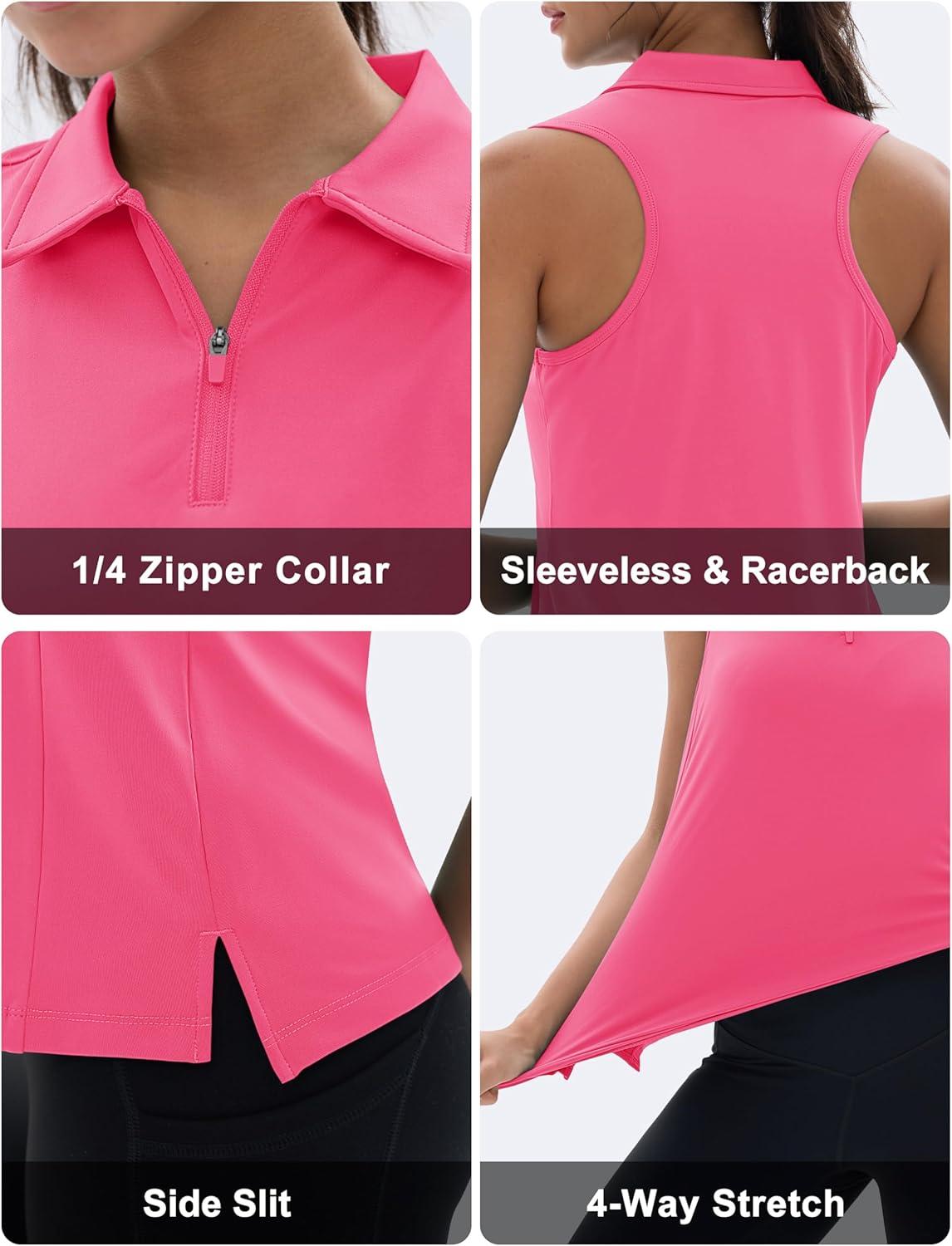 imageMAGCOMSEN Womens Golf Shirt Sleeveless Racerback Polo Shirts Zip Up UPF 50 Quick Dry Tennis Workout Athletic Tank TopsRosered