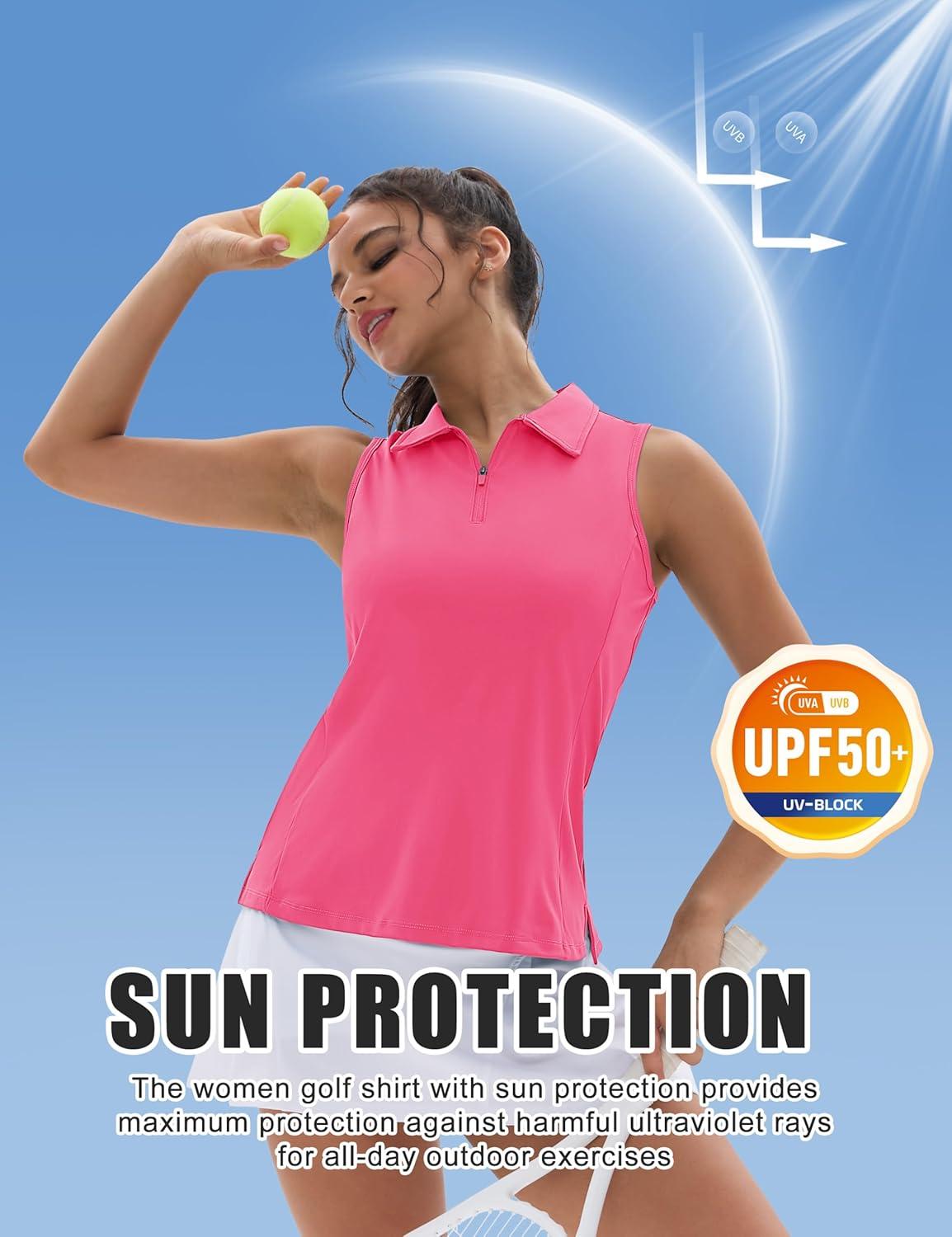 imageMAGCOMSEN Womens Golf Shirt Sleeveless Racerback Polo Shirts Zip Up UPF 50 Quick Dry Tennis Workout Athletic Tank TopsRosered