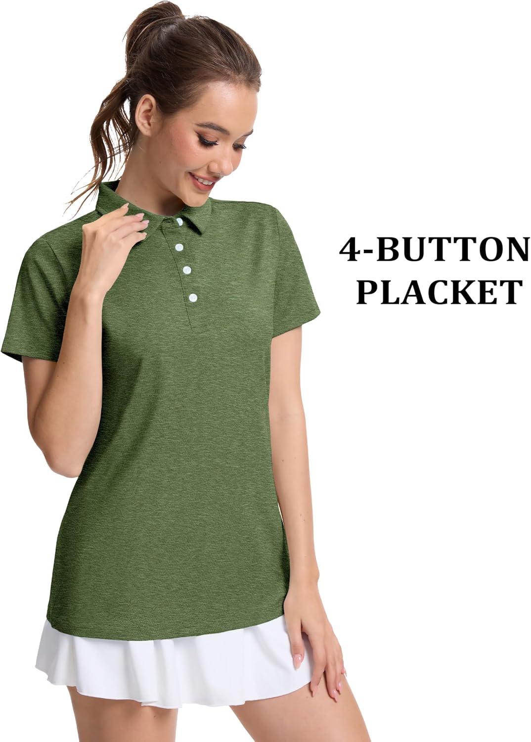 imageMAGCOMSEN Womens Polo Shirts Short Sleeve Quick Dry Golf TShirts Collared Golf Tops for Work Casual 4 ButtonsArmy Green