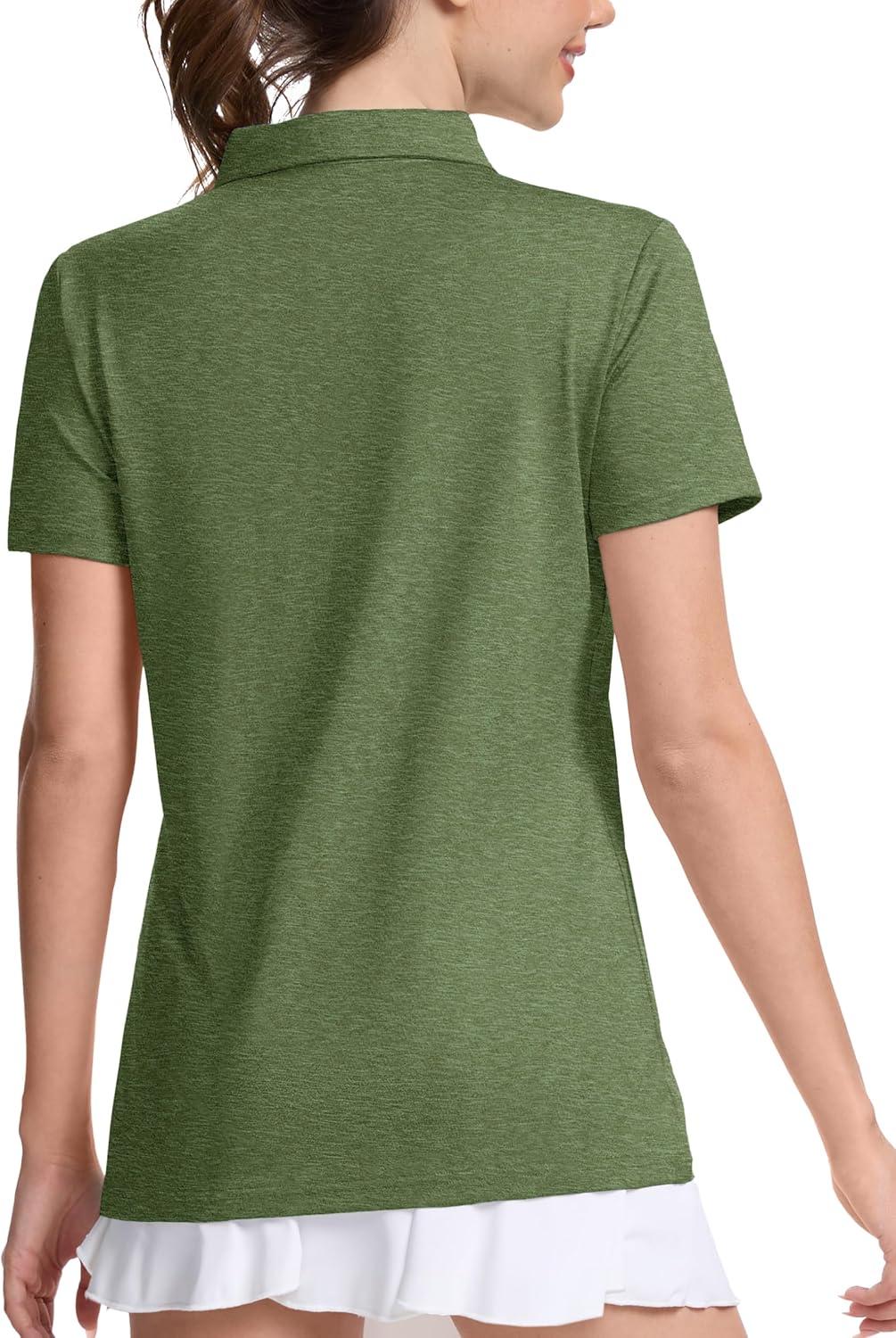 imageMAGCOMSEN Womens Polo Shirts Short Sleeve Quick Dry Golf TShirts Collared Golf Tops for Work Casual 4 ButtonsArmy Green