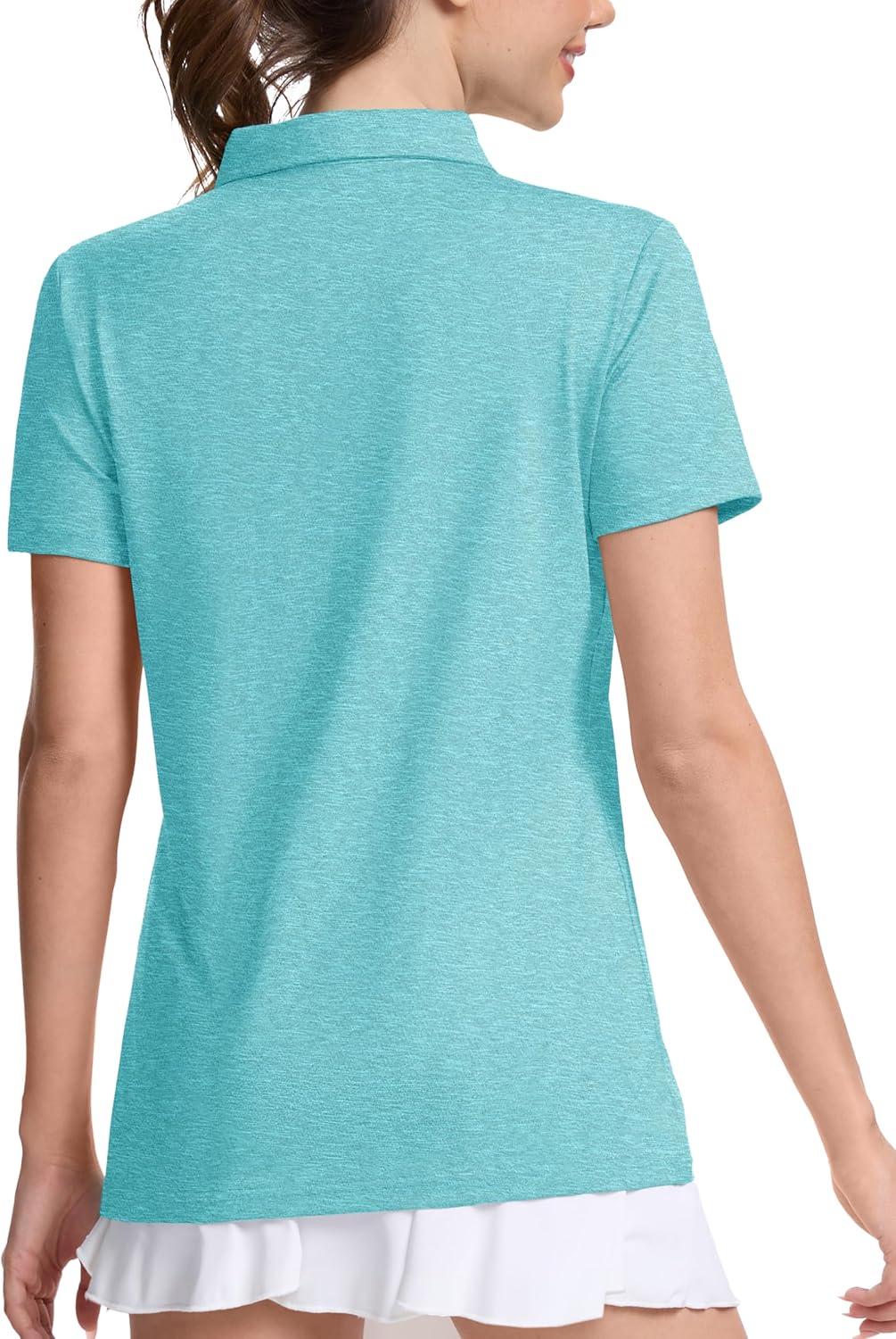 imageMAGCOMSEN Womens Polo Shirts Short Sleeve Quick Dry Golf TShirts Collared Golf Tops for Work Casual 4 ButtonsLight Green