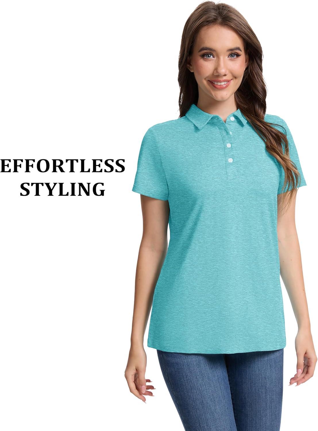 imageMAGCOMSEN Womens Polo Shirts Short Sleeve Quick Dry Golf TShirts Collared Golf Tops for Work Casual 4 ButtonsLight Green