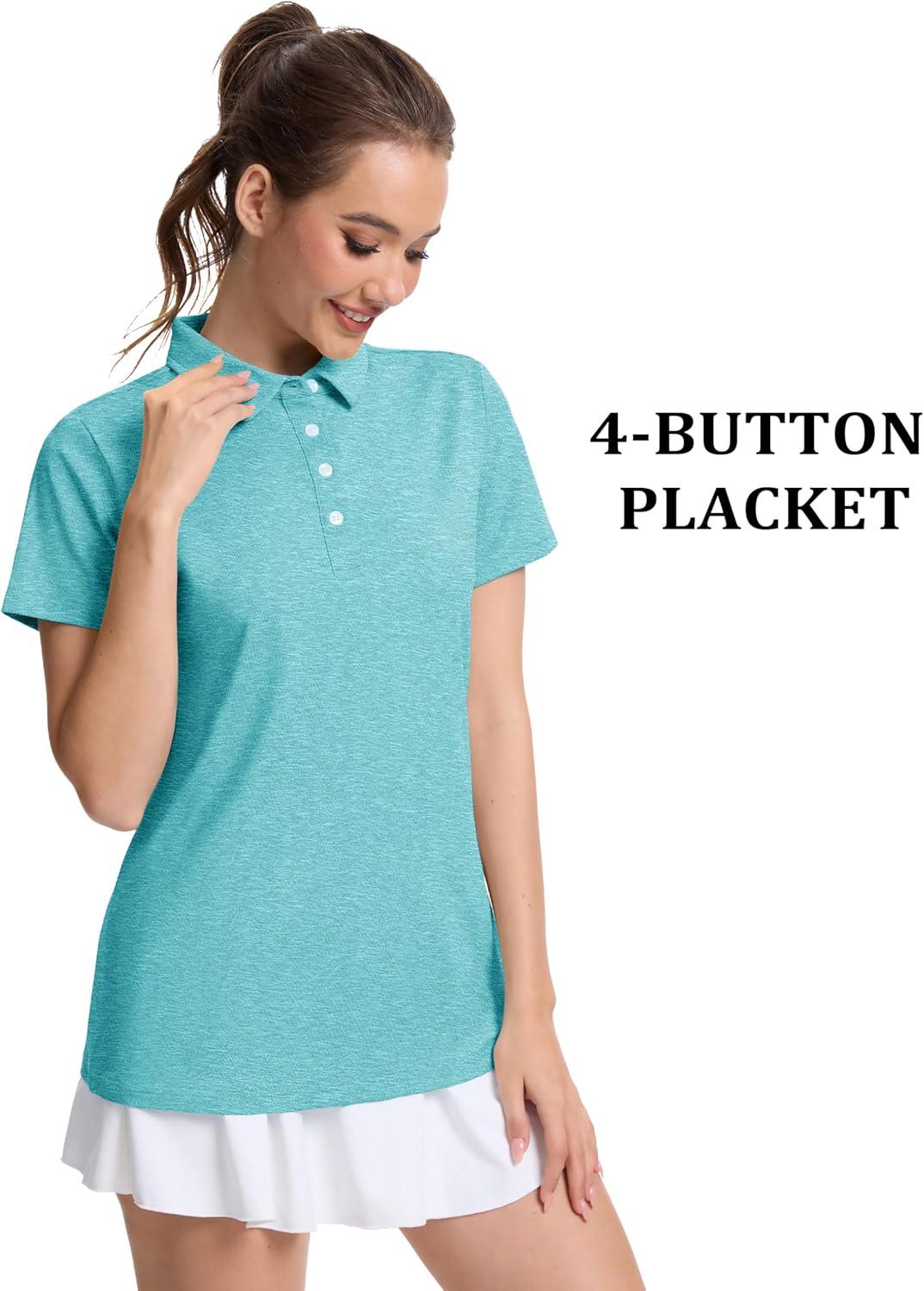 imageMAGCOMSEN Womens Polo Shirts Short Sleeve Quick Dry Golf TShirts Collared Golf Tops for Work Casual 4 ButtonsLight Green