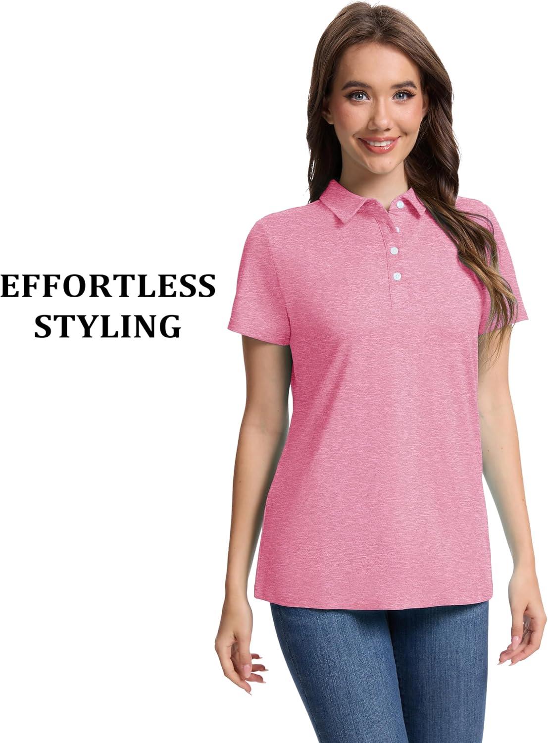 imageMAGCOMSEN Womens Polo Shirts Short Sleeve Quick Dry Golf TShirts Collared Golf Tops for Work Casual 4 ButtonsPink