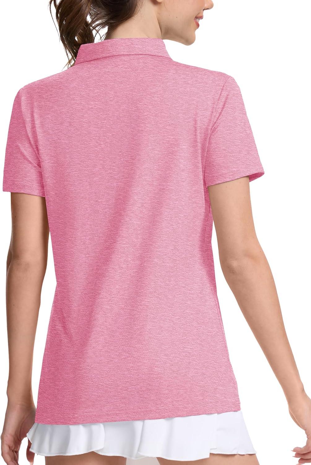 imageMAGCOMSEN Womens Polo Shirts Short Sleeve Quick Dry Golf TShirts Collared Golf Tops for Work Casual 4 ButtonsPink