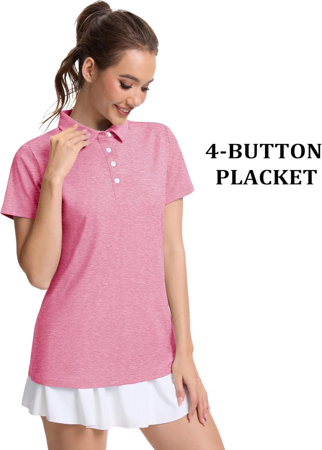 imageMAGCOMSEN Womens Polo Shirts Short Sleeve Quick Dry Golf TShirts Collared Golf Tops for Work Casual 4 ButtonsPink