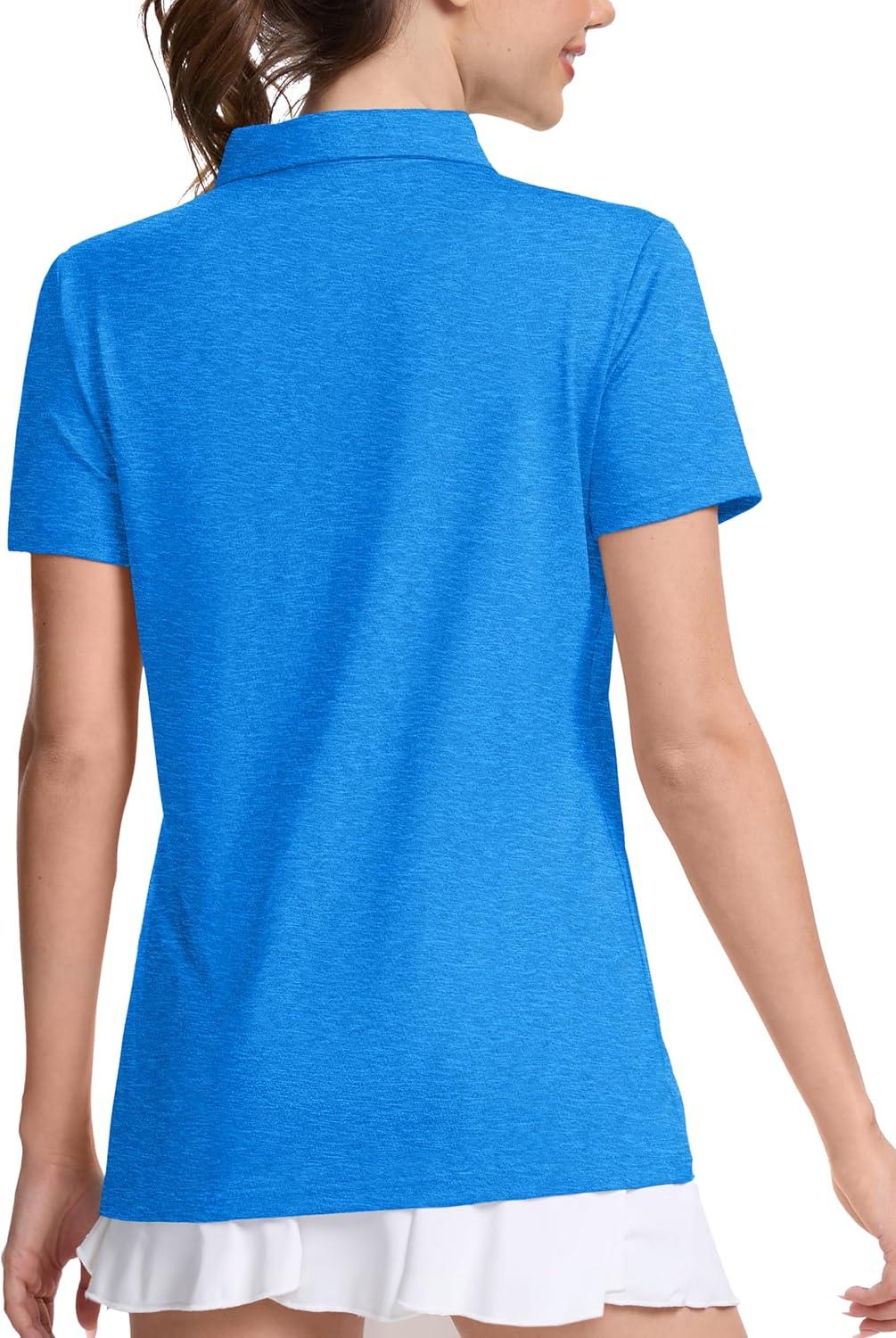 imageMAGCOMSEN Womens Polo Shirts Short Sleeve Quick Dry Golf TShirts Collared Golf Tops for Work Casual 4 ButtonsSea Blue