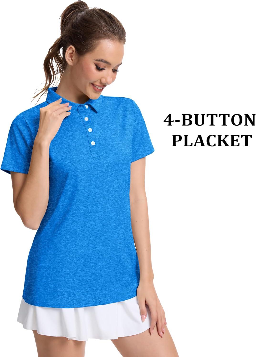 imageMAGCOMSEN Womens Polo Shirts Short Sleeve Quick Dry Golf TShirts Collared Golf Tops for Work Casual 4 ButtonsSea Blue