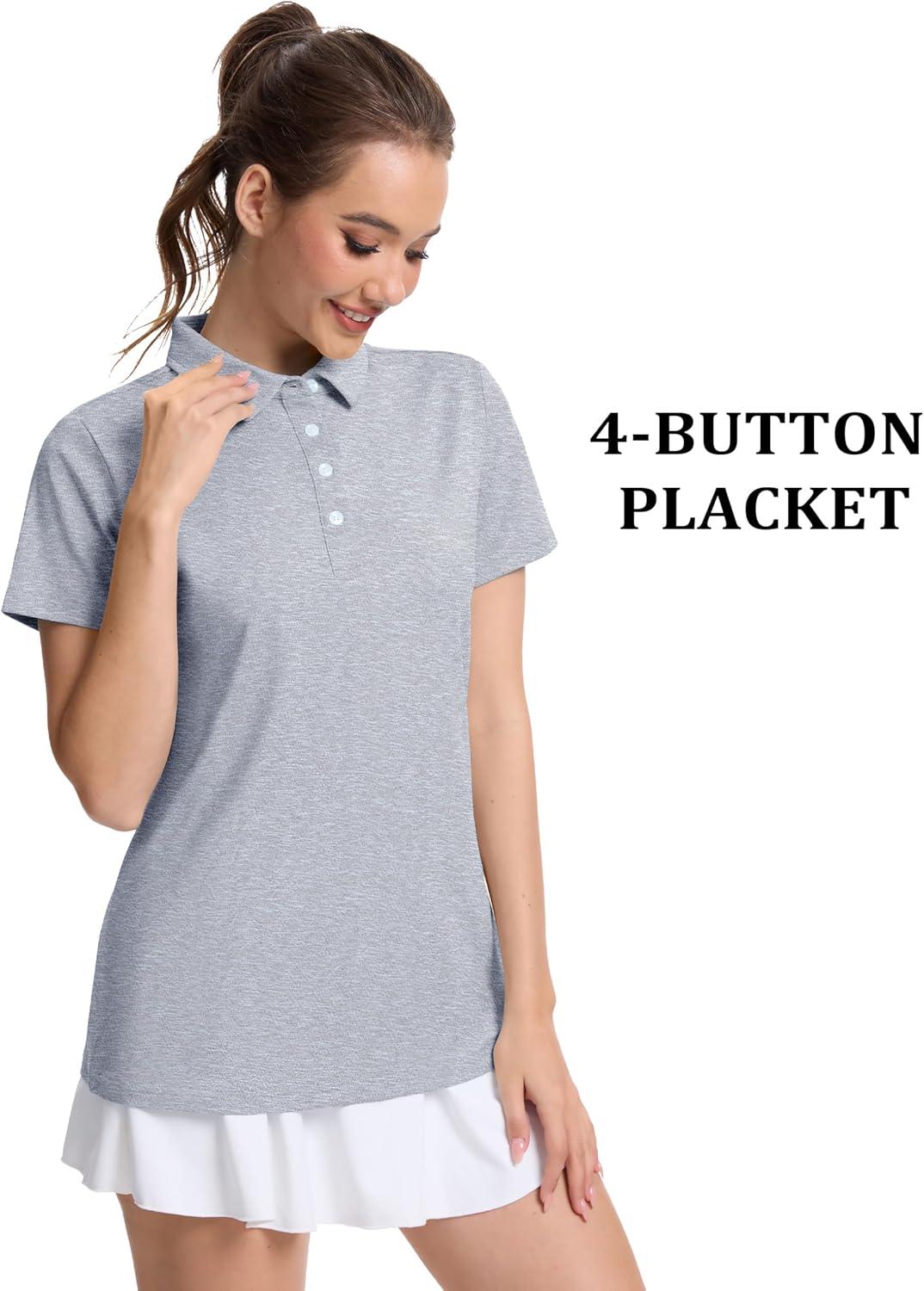 imageMAGCOMSEN Womens Polo Shirts Short Sleeve Quick Dry Golf TShirts Collared Golf Tops for Work Casual 4 ButtonsSilver