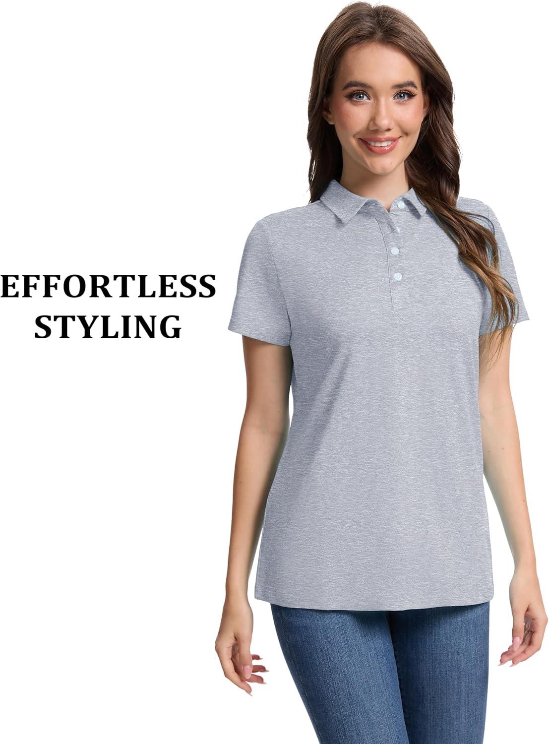 imageMAGCOMSEN Womens Polo Shirts Short Sleeve Quick Dry Golf TShirts Collared Golf Tops for Work Casual 4 ButtonsSilver