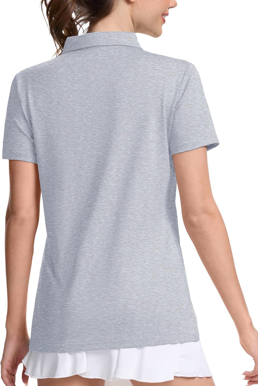 imageMAGCOMSEN Womens Polo Shirts Short Sleeve Quick Dry Golf TShirts Collared Golf Tops for Work Casual 4 ButtonsSilver