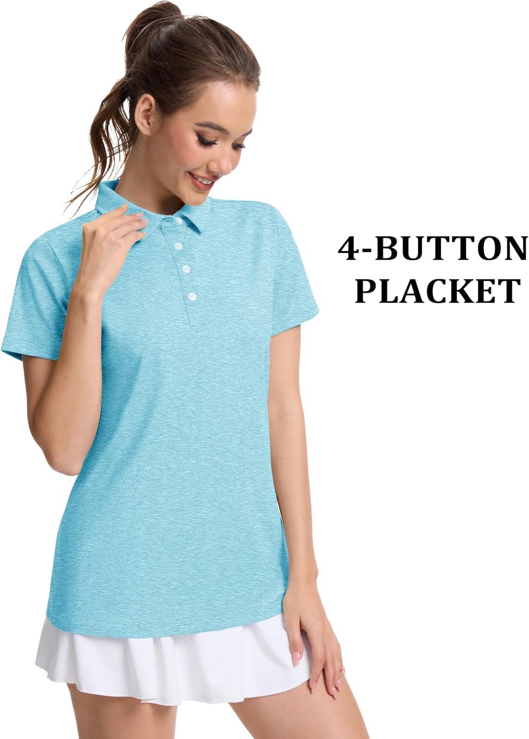 imageMAGCOMSEN Womens Polo Shirts Short Sleeve Quick Dry Golf TShirts Collared Golf Tops for Work Casual 4 ButtonsWater Blue