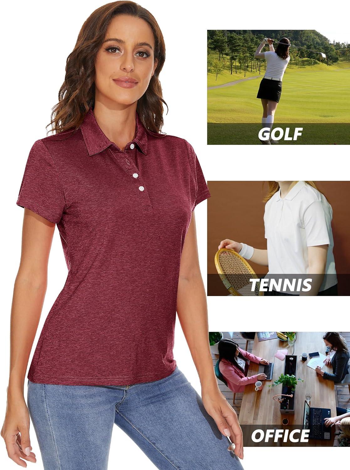 imageMAGCOMSEN Womens Polo Shirts Short Sleeve Quick Dry Golf TShirts Collared Golf Tops for Work Casual 4 ButtonsWine Red