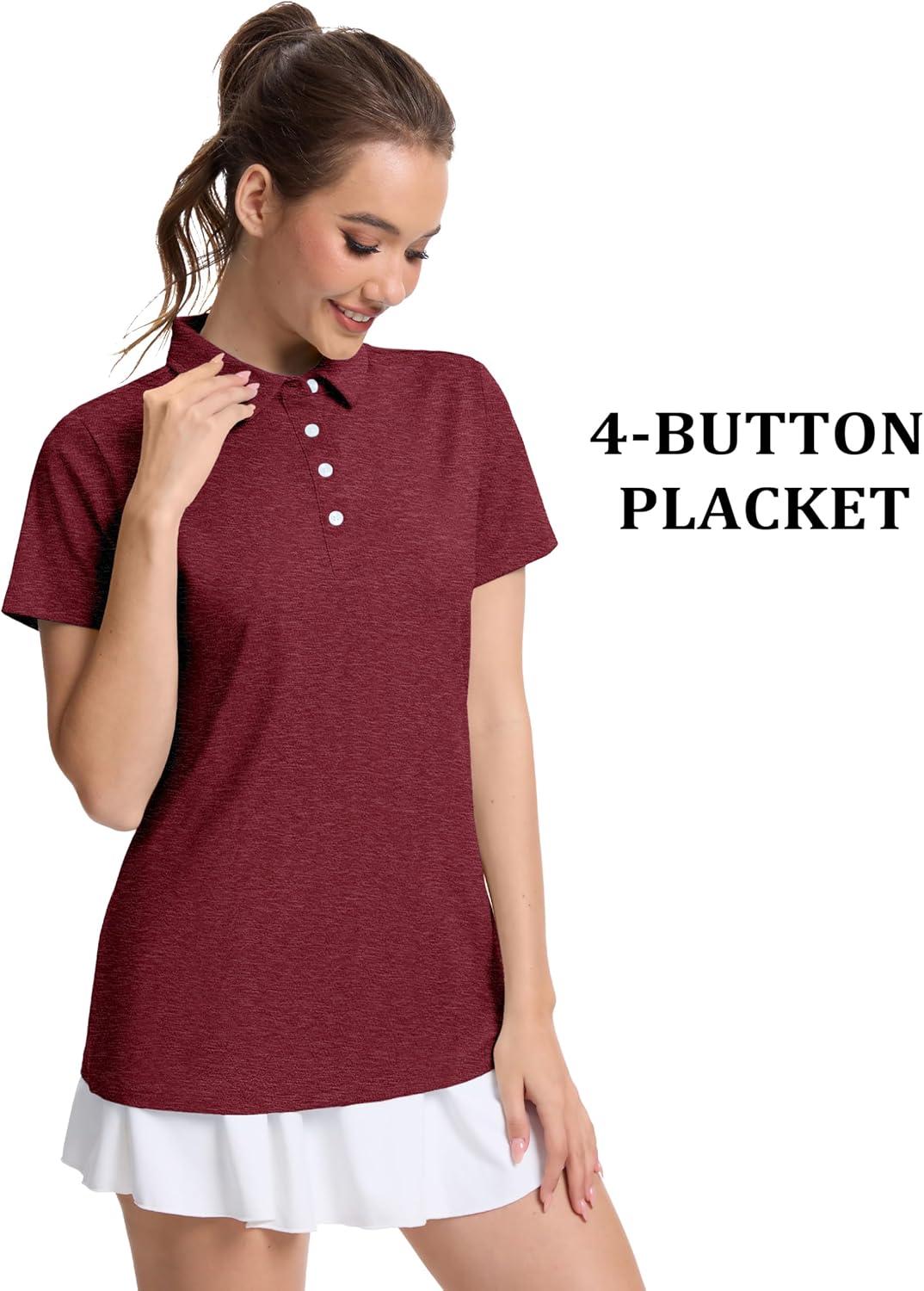 imageMAGCOMSEN Womens Polo Shirts Short Sleeve Quick Dry Golf TShirts Collared Golf Tops for Work Casual 4 ButtonsWine Red