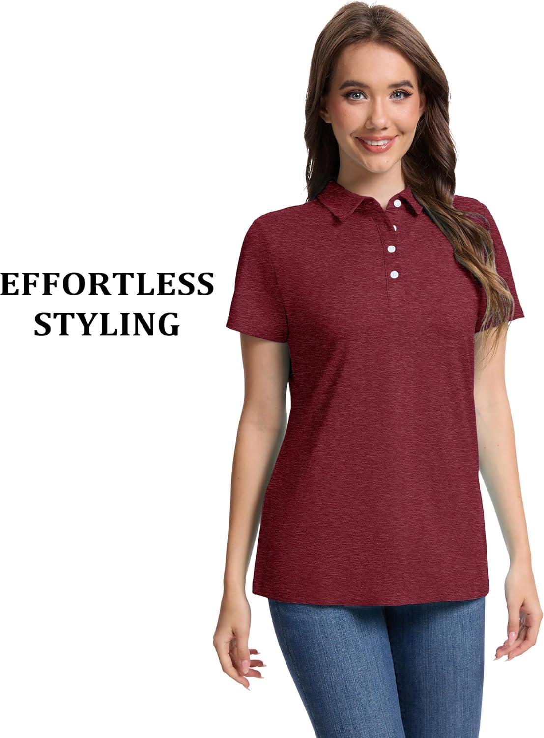imageMAGCOMSEN Womens Polo Shirts Short Sleeve Quick Dry Golf TShirts Collared Golf Tops for Work Casual 4 ButtonsWine Red