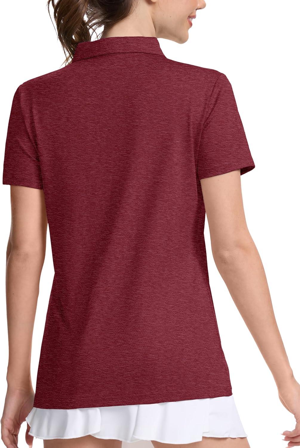 imageMAGCOMSEN Womens Polo Shirts Short Sleeve Quick Dry Golf TShirts Collared Golf Tops for Work Casual 4 ButtonsWine Red