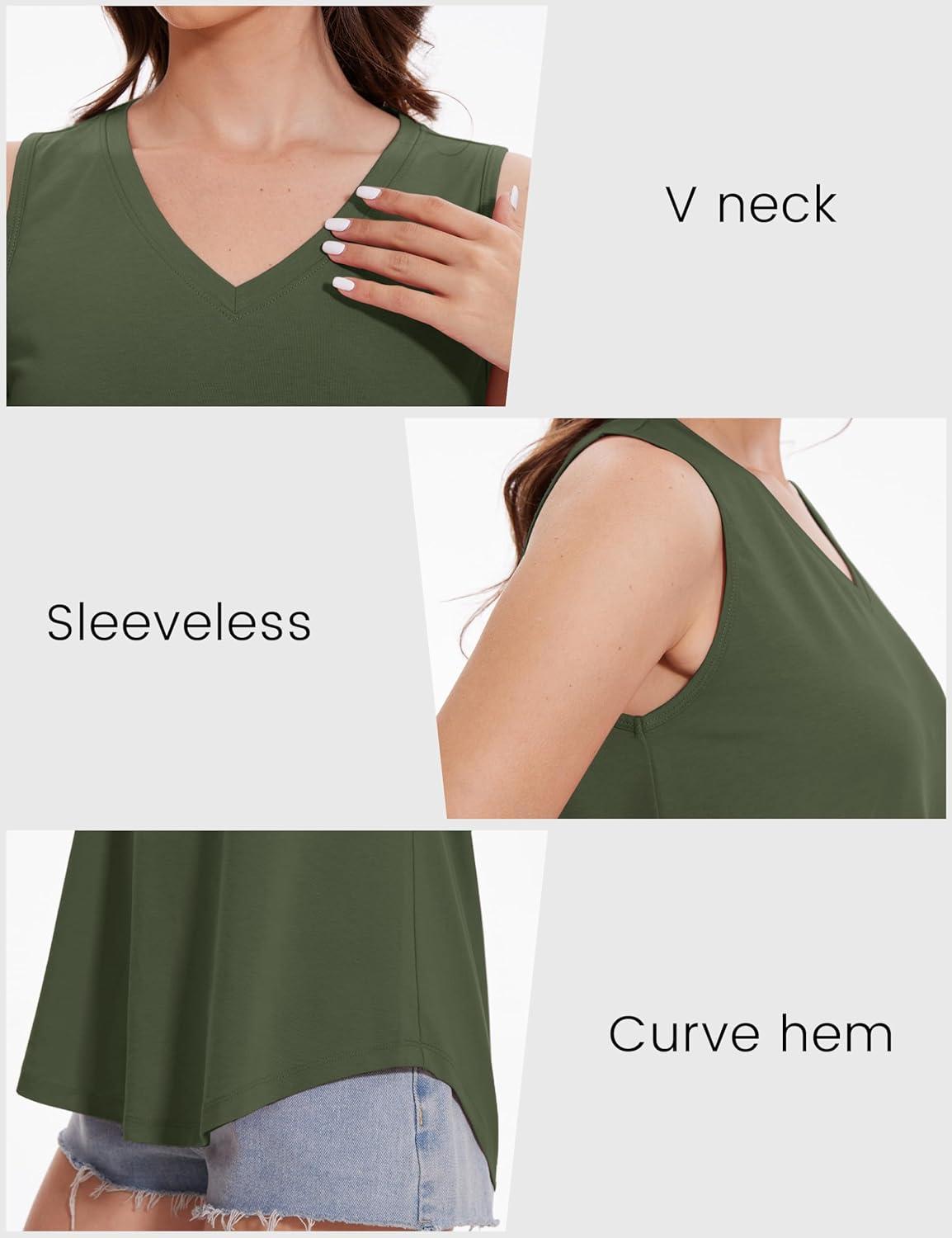 imageMAGCOMSEN Womens Tank Tops Summer Sleeveless V Neck Tops Loose Fit Casual Basic UPF 50 Tee Flowy Trendy TShirtsArmygreen
