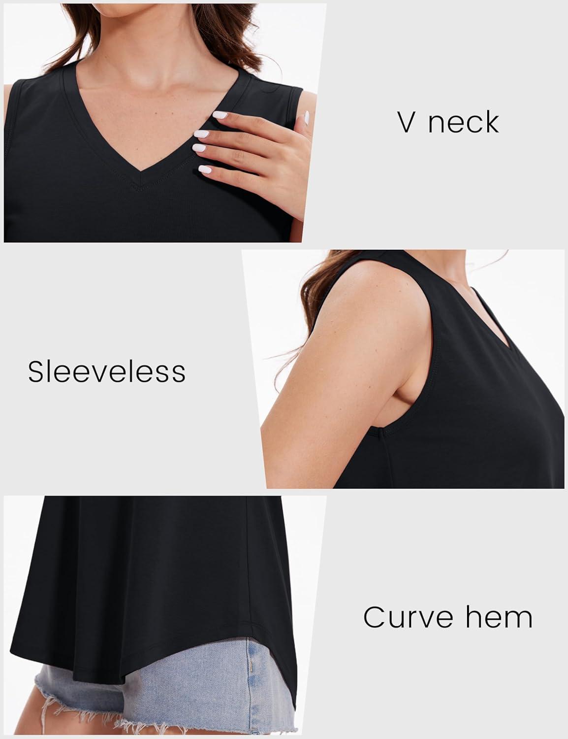 imageMAGCOMSEN Womens Tank Tops Summer Sleeveless V Neck Tops Loose Fit Casual Basic UPF 50 Tee Flowy Trendy TShirtsBlack