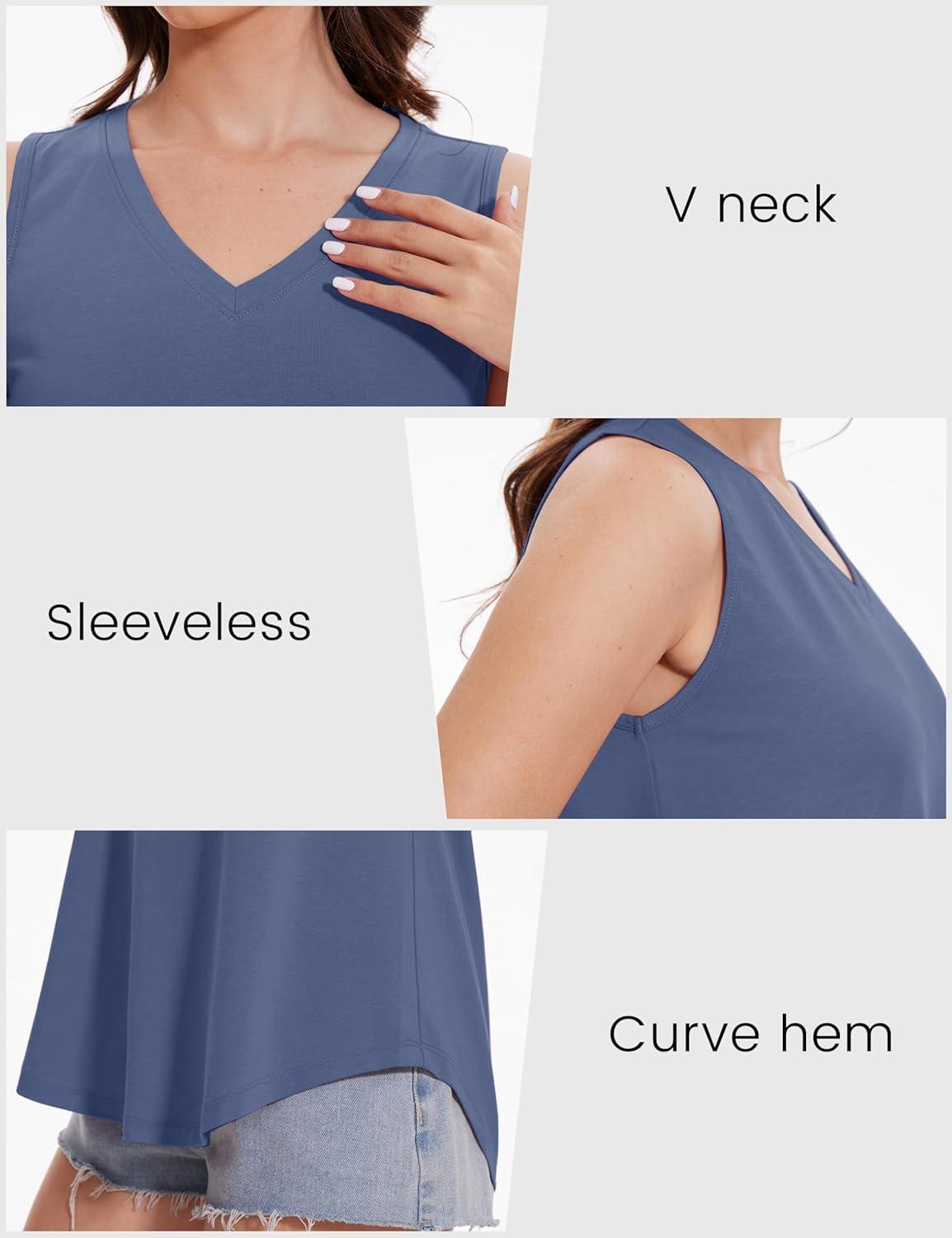 imageMAGCOMSEN Womens Tank Tops Summer Sleeveless V Neck Tops Loose Fit Casual Basic UPF 50 Tee Flowy Trendy TShirtsBluegrey
