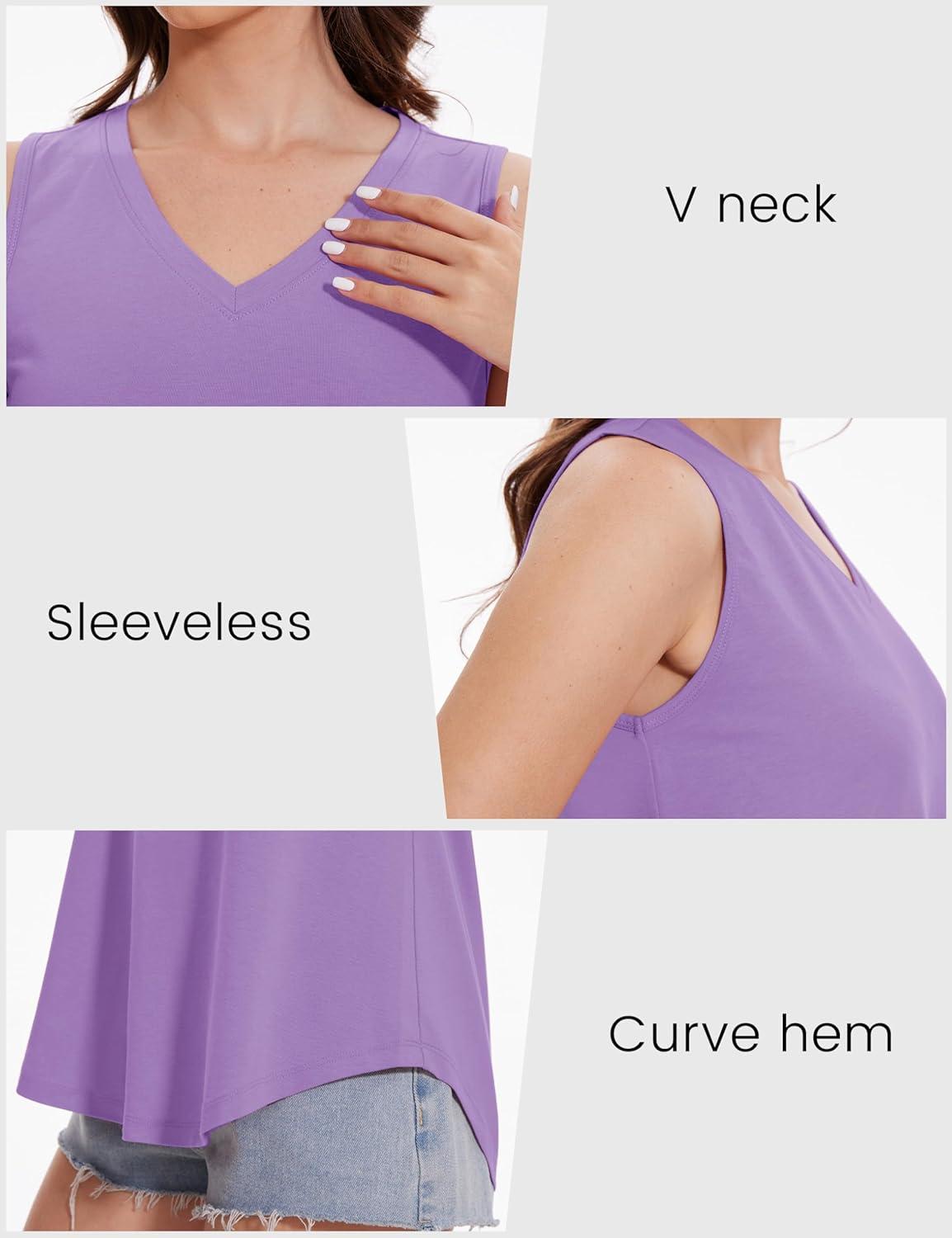 imageMAGCOMSEN Womens Tank Tops Summer Sleeveless V Neck Tops Loose Fit Casual Basic UPF 50 Tee Flowy Trendy TShirtsLtpurple