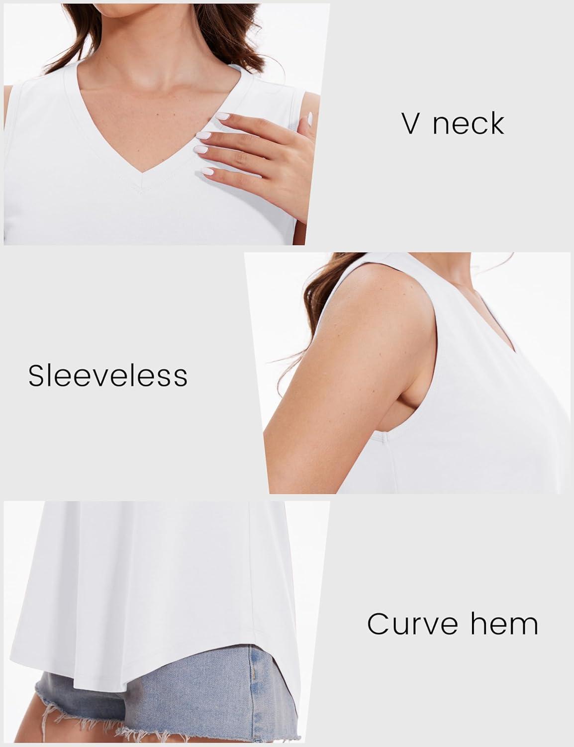 imageMAGCOMSEN Womens Tank Tops Summer Sleeveless V Neck Tops Loose Fit Casual Basic UPF 50 Tee Flowy Trendy TShirtsWhite