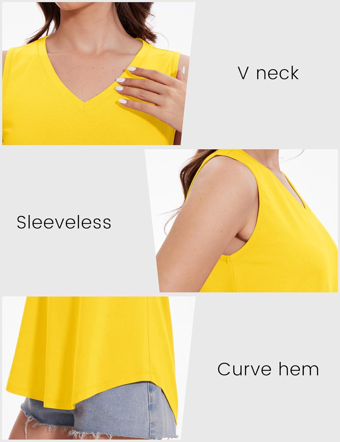 imageMAGCOMSEN Womens Tank Tops Summer Sleeveless V Neck Tops Loose Fit Casual Basic UPF 50 Tee Flowy Trendy TShirtsYellow