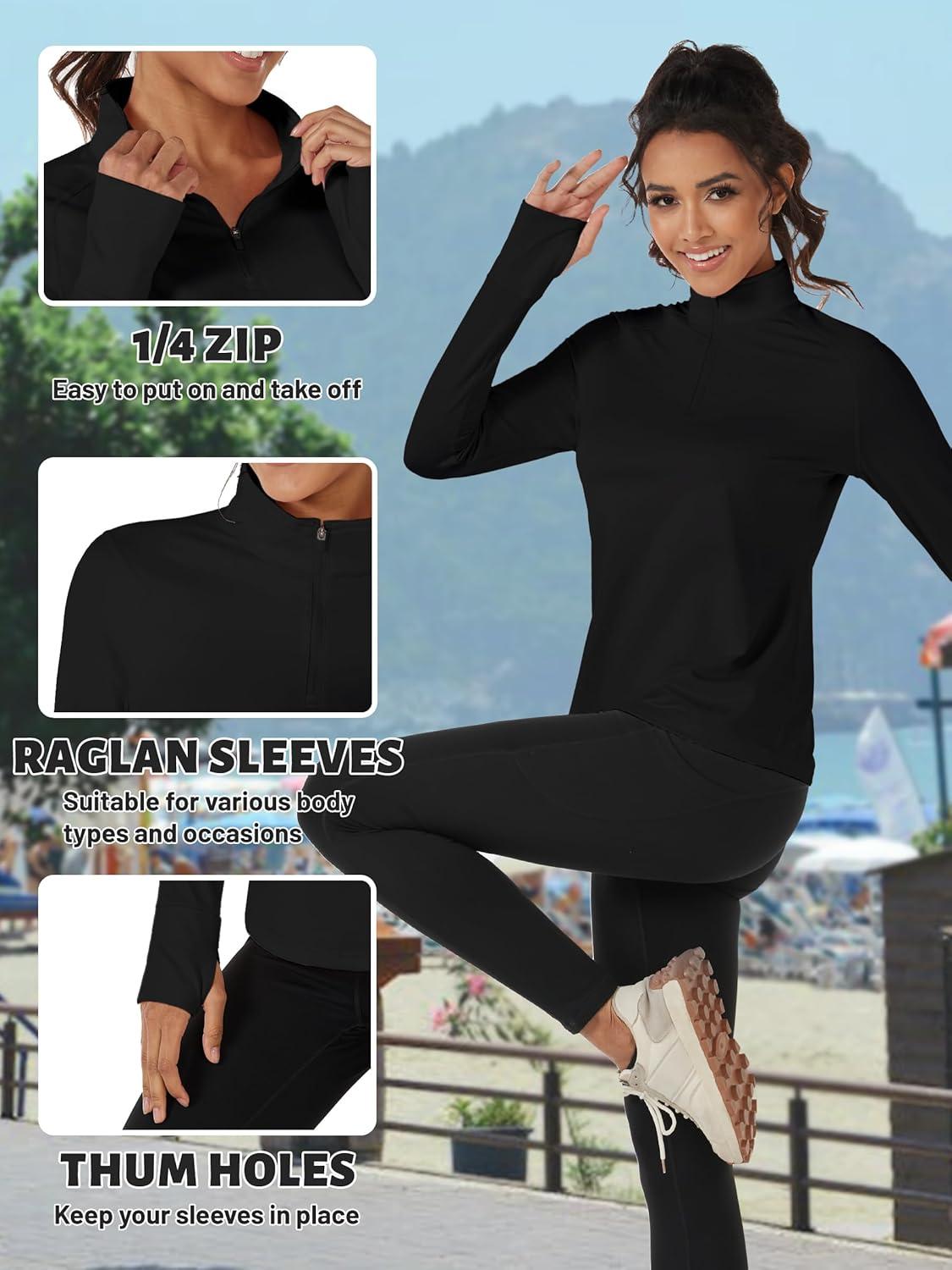 imageTACVASEN Womens Fleece Pullover Quarter Zip Sweatshirt Thermal Shirts Long Sleeve Athletic TopsBlack