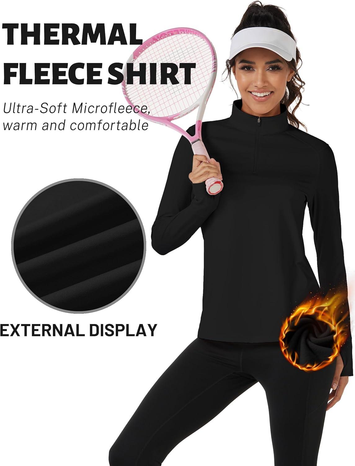 imageTACVASEN Womens Fleece Pullover Quarter Zip Sweatshirt Thermal Shirts Long Sleeve Athletic TopsBlack