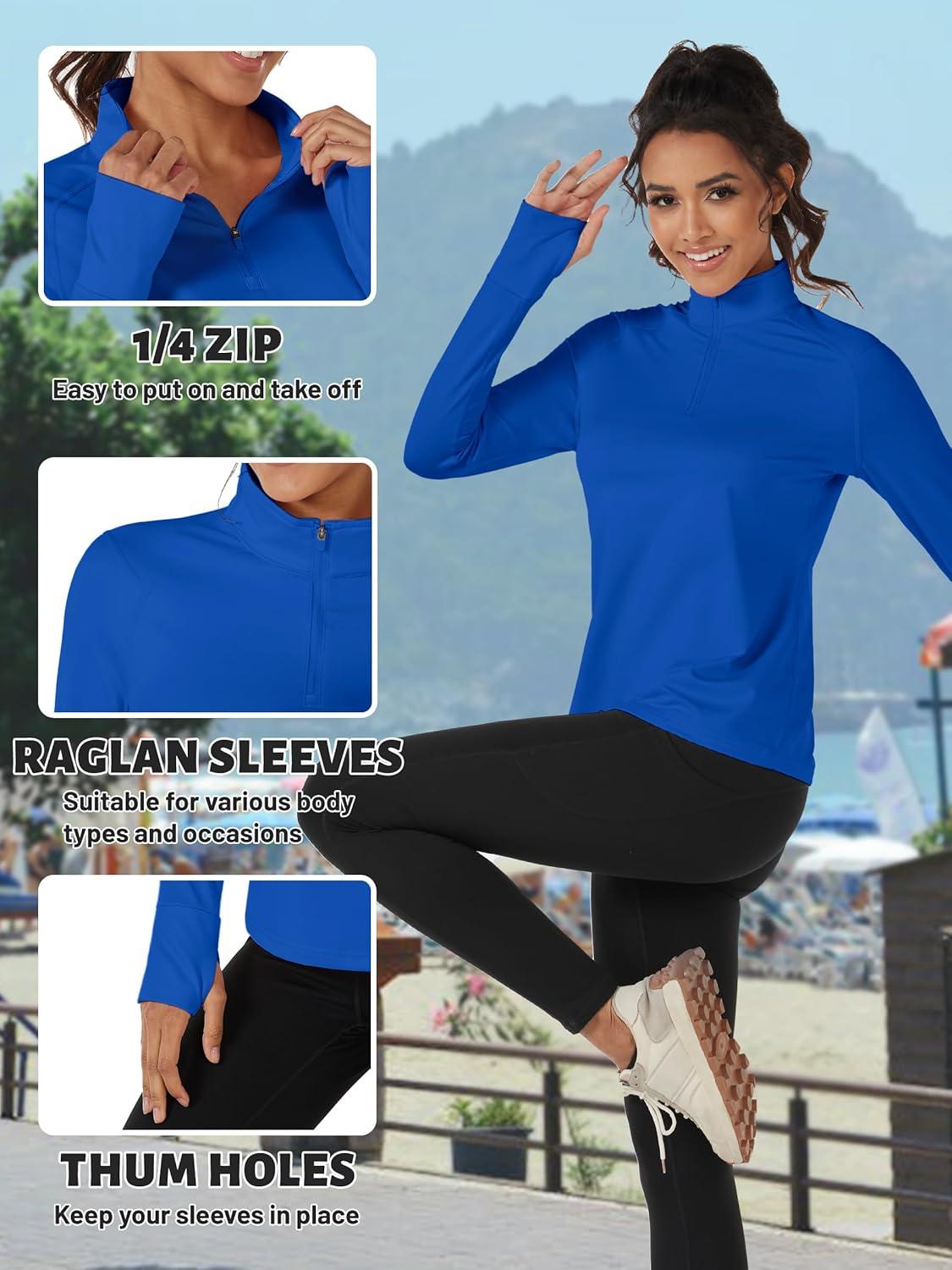 imageTACVASEN Womens Fleece Pullover Quarter Zip Sweatshirt Thermal Shirts Long Sleeve Athletic TopsColoured Blue