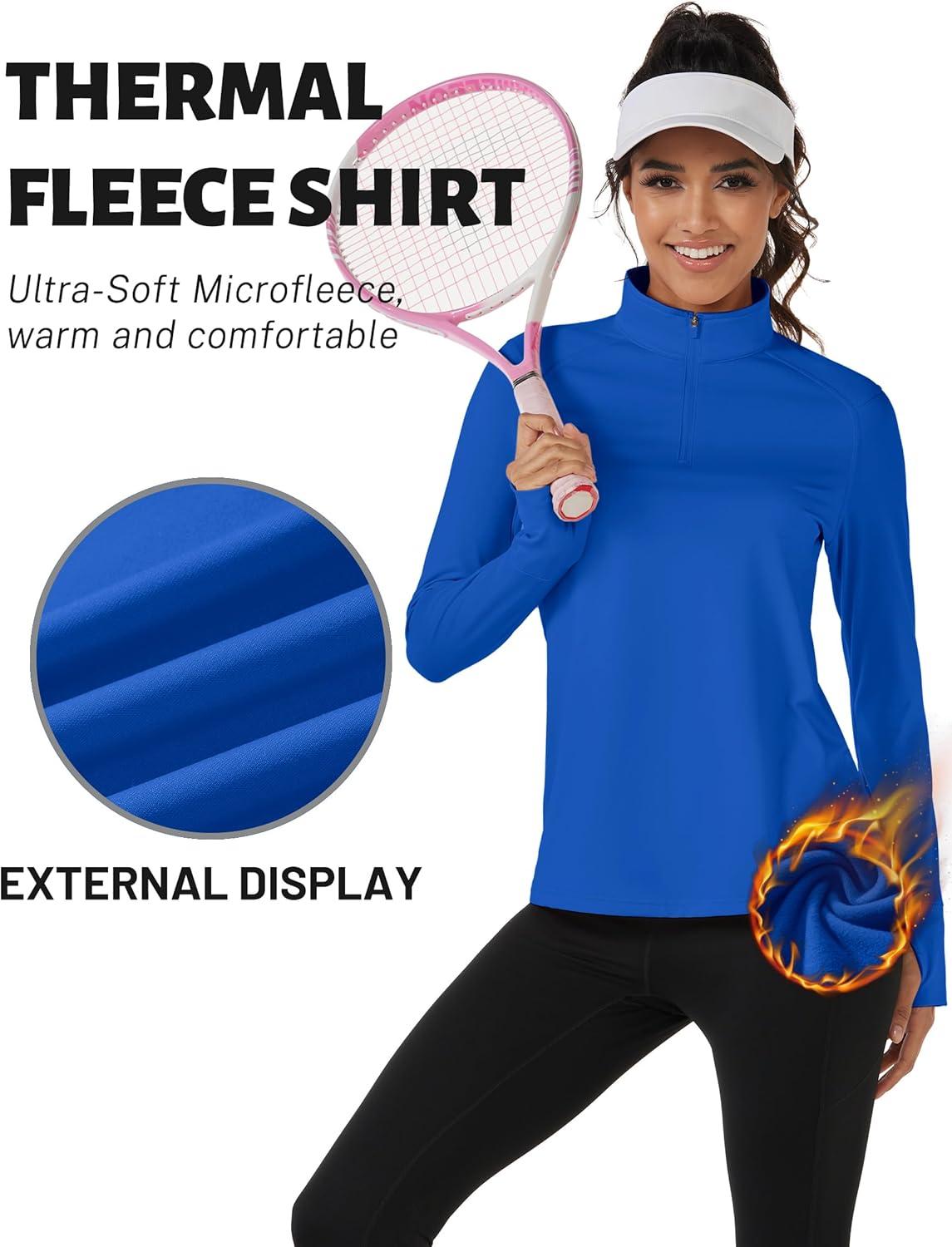 imageTACVASEN Womens Fleece Pullover Quarter Zip Sweatshirt Thermal Shirts Long Sleeve Athletic TopsColoured Blue