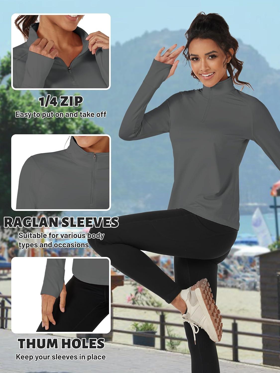 imageTACVASEN Womens Fleece Pullover Quarter Zip Sweatshirt Thermal Shirts Long Sleeve Athletic TopsDark Grey