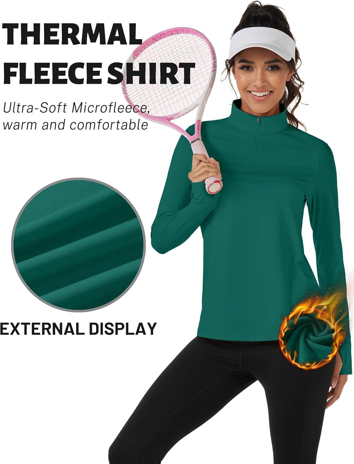 imageTACVASEN Womens Fleece Pullover Quarter Zip Sweatshirt Thermal Shirts Long Sleeve Athletic TopsE Green