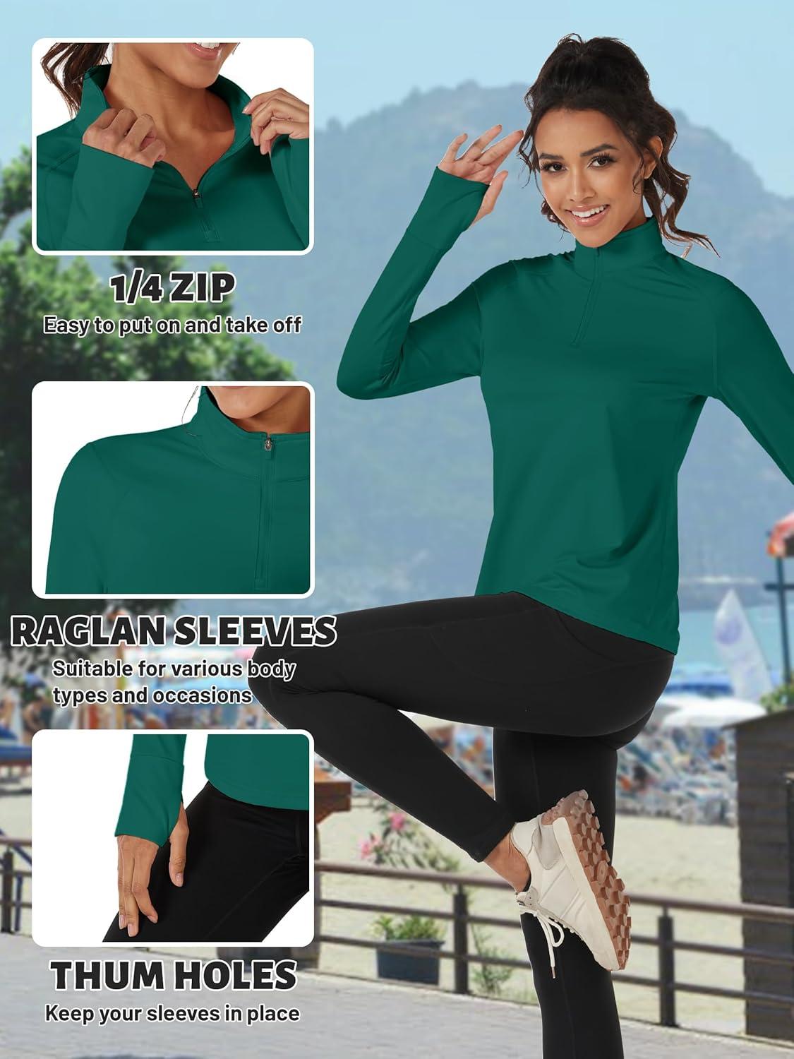 imageTACVASEN Womens Fleece Pullover Quarter Zip Sweatshirt Thermal Shirts Long Sleeve Athletic TopsE Green