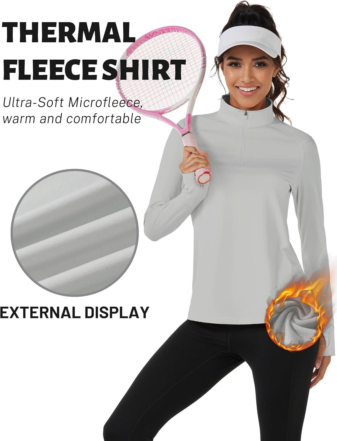 imageTACVASEN Womens Fleece Pullover Quarter Zip Sweatshirt Thermal Shirts Long Sleeve Athletic TopsLight Grey