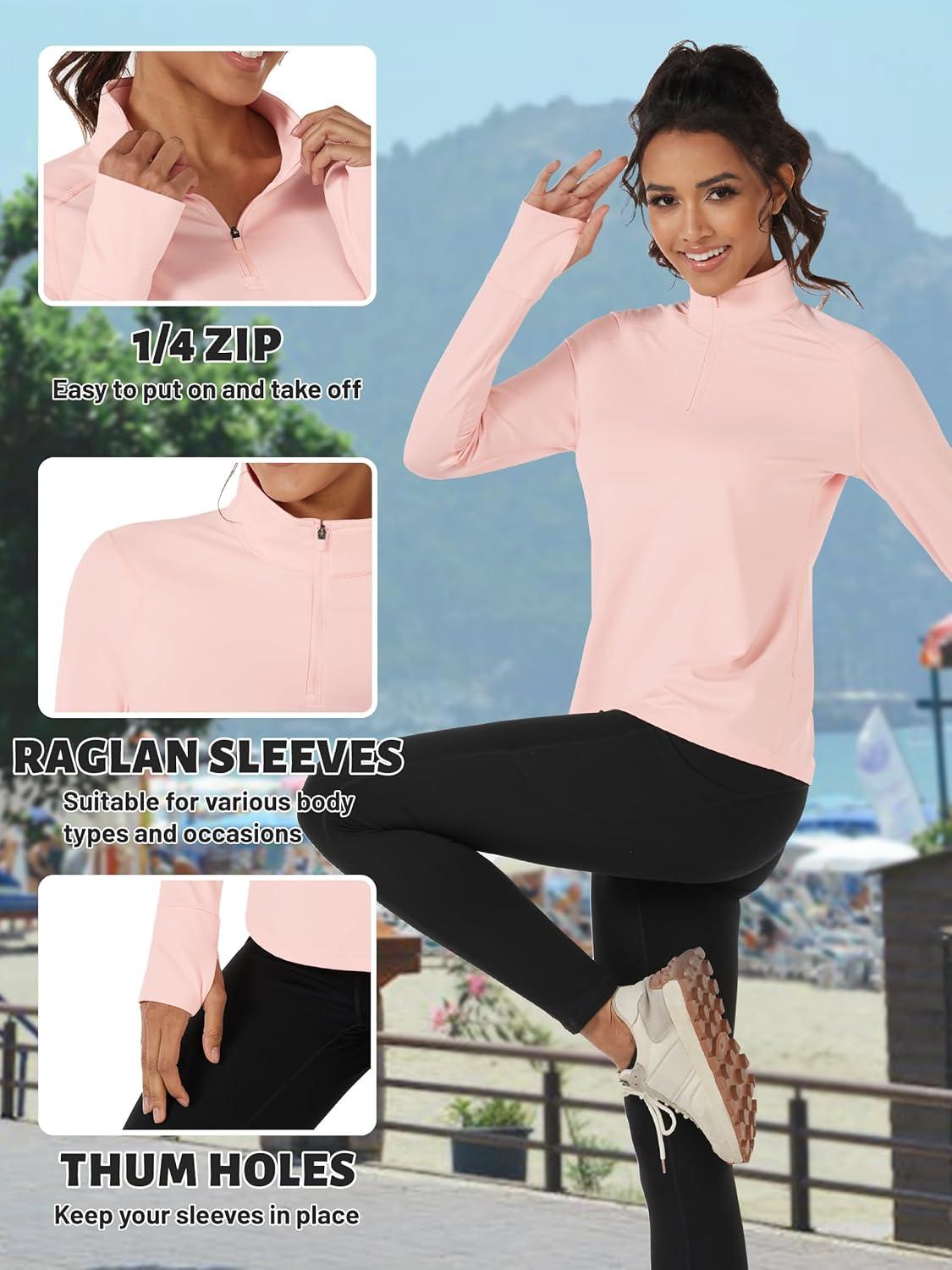 imageTACVASEN Womens Fleece Pullover Quarter Zip Sweatshirt Thermal Shirts Long Sleeve Athletic TopsLight Pink