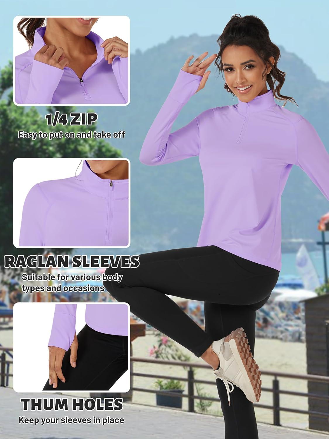 imageTACVASEN Womens Fleece Pullover Quarter Zip Sweatshirt Thermal Shirts Long Sleeve Athletic TopsLight Purple