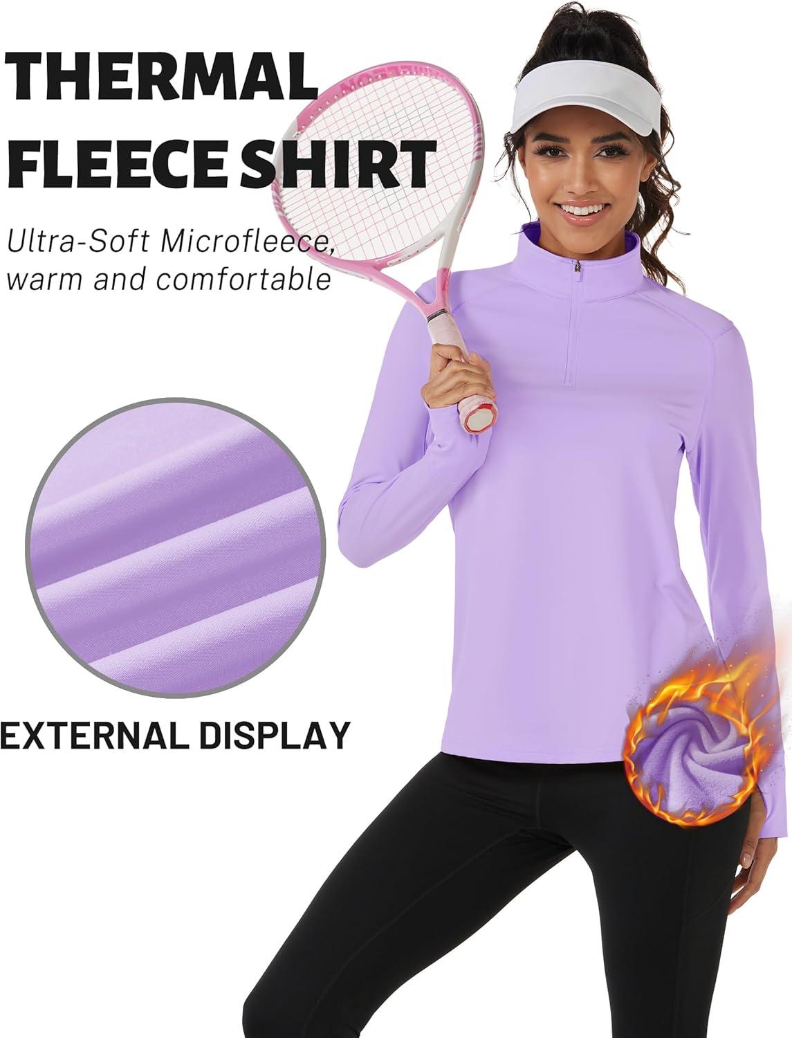 imageTACVASEN Womens Fleece Pullover Quarter Zip Sweatshirt Thermal Shirts Long Sleeve Athletic TopsLight Purple