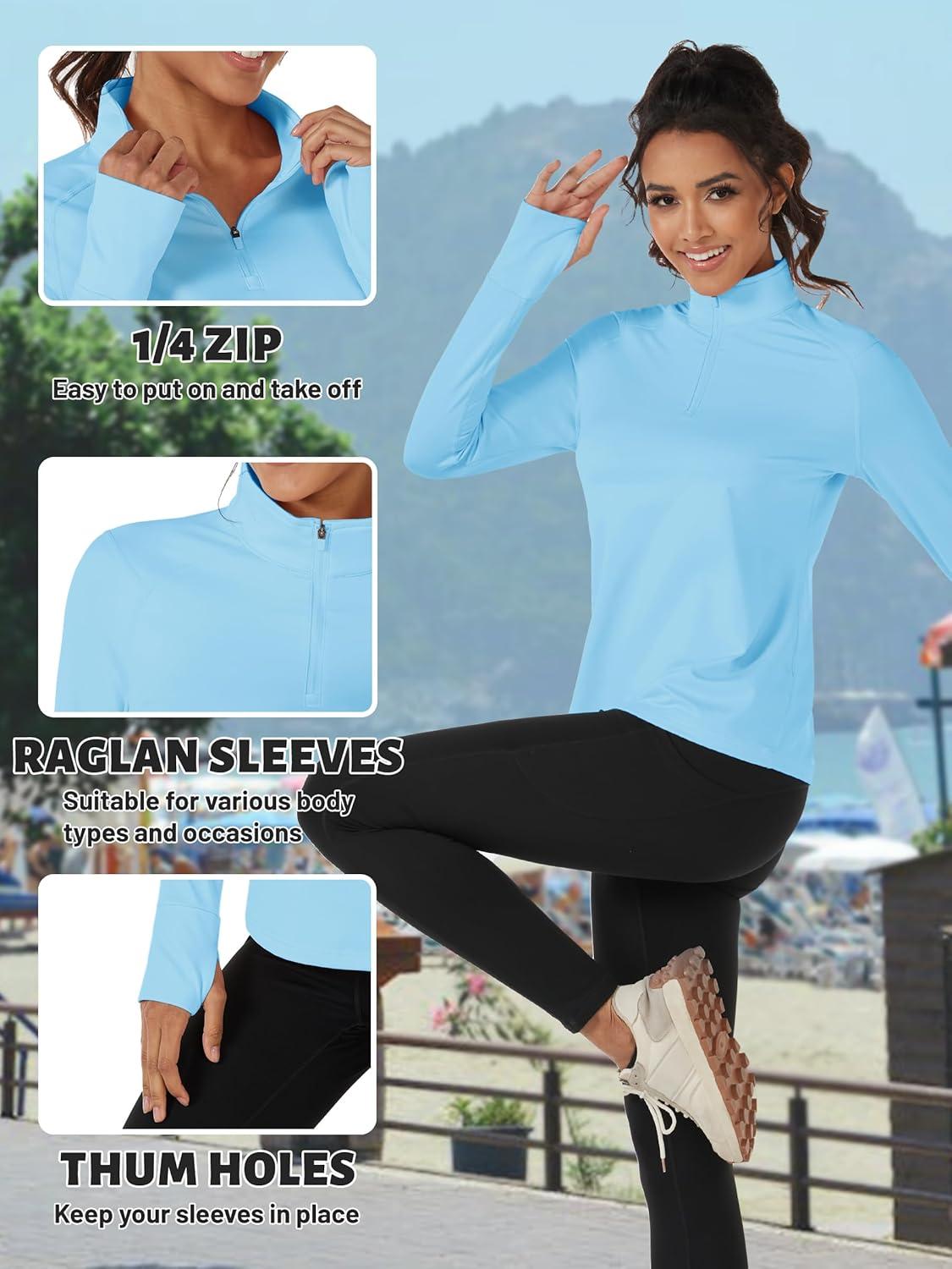 imageTACVASEN Womens Fleece Pullover Quarter Zip Sweatshirt Thermal Shirts Long Sleeve Athletic TopsLight Sky Blue