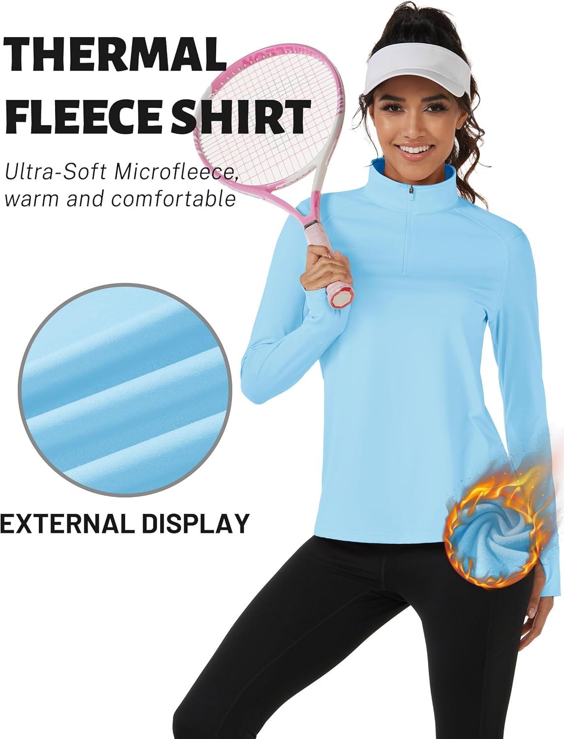 imageTACVASEN Womens Fleece Pullover Quarter Zip Sweatshirt Thermal Shirts Long Sleeve Athletic TopsLight Sky Blue